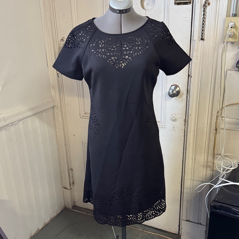 T Tahari Black Eyelet Mini Dress